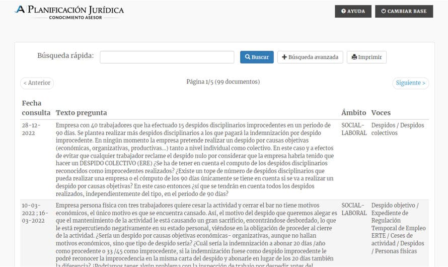 Ejemplo de búsqueda de texto libre en la base de datos de consulta