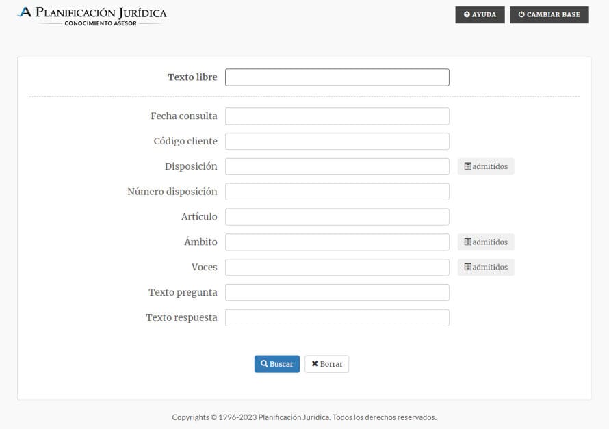 Interface de la búsqueda de consulta
